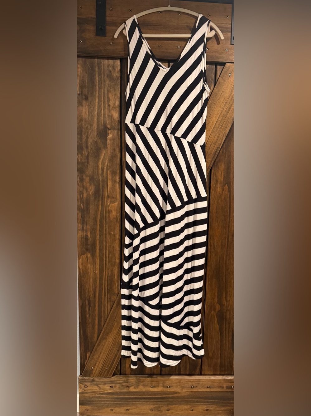 Lane Bryant Black and White Striped V-Neck Maxi Dress size 14/16